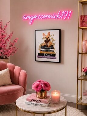 Chic French bulldog on Iconic Designer Books Art Print canvas NWT 14”11